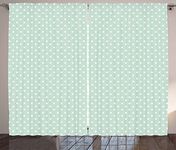 Ambesonne Green Curtains, Retro Style Baby Nursery Themed Pattern with Little White Polka Dots Pastel, Living Room Bedroom Window Drapes 2 Panel Set, 108 W X 63 L inches, Mint Green White