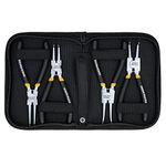 TOUGH MASTER Circlip Pliers 4pcs Set 7" Internal & External Straight Bent Tip Circlip Pliers, 175mm Snap Ring Pliers Set with Durable Springs and Soft TPR Handles Organized in Zip Case