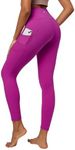 IUGA High Waist Yoga Pants with Pockets, Leggings for Women Tummy Control, Workout Leggings for Women 4 Way Stretch Magenta