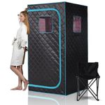 Smartmak Portable Infrared Home Sauna, Full Size Personal Sauna Spa, Indoor Saunas with Heating Foot Pad and Upgraded Chair for Relaxation（33.9" L*33.9" W*66.6" H, Blackgreen）