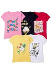 T2F Girls Regular Fit Cotton Round Neck T-Shirt (Pack of 5) (GLS-TSRT-01_Multicolor 3_13-14 years)