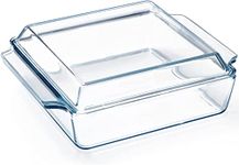 karadrova 2L Glass Casserole Dish with Lid, 27x22x9cm Oven Dish with Lid, Large Square Casserole Dishes with Lids Oven Proof, Microwave and Oven Safe