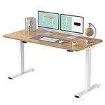 FLEXISPOT Electric Standing Desk Whole Piece 55 x 28 Inch Desktop Adjustable Height Desk Home Office Computer Workstation Sit Stand up Desk (White Frame + 55" Maple Top, 2 Packages)