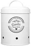 Cabilock Potato Onion Garlic Storage Canister Black Metal Vegetable Fresh Keeper Cadd y Food Storage Bin Kitchen Pantry Organizer Jar White