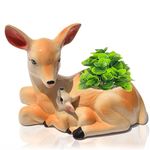 Pure Source India Ceramic Deer with Fawn Pot for Plants, Planters for Indoor and Outdoor Plants, Living Room (Brown) (9 cm)