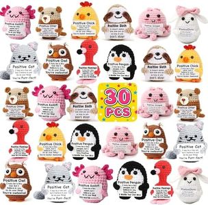 30 Pack Positive Crochet Animals Bulk,Corporate Gifts,Employee Appreciation | Team Building,Library,Volunteer Events,Graduations,Teacher Appreciation,Community Giveaways,Training Centers,Back to School