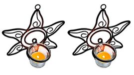 Lilyââ‚¬â„¢s Home Southwestern Sun Decorative Votive Candle Tea Light Wall Mount Sconces, Black Steel, with Clear Glass Tealight Candle Holders, Set of 2