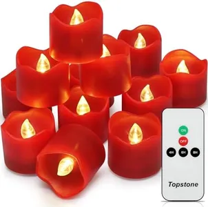 Topstone Red Remote Control Flameless Tealight Candles,CR2450 Battery Powered Votive Candles with Timer,Electric Fake Candle for Home, Christmas Decoration,Pack of 12