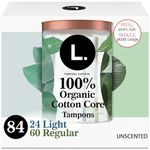 L. Organic Cotton Tampons Multipack - Light + Regular 42 Count x 2 Pack (84 Count Total) (Packaging May Vary)