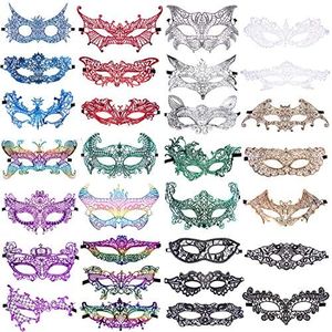 SIQUK 30 Pieces Masquerade Masks Bulk Lace Mask Women Venetian Masks Lace Masquerade Mask for Party Ball, 9 Colors