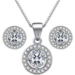 Lydreewam 925 Sterling Silver Women Necklace Earrings Jewellery Set with 3A 6mm Round Cubic Zirconia Gift Box for Valentine's Day Mother's Day Birthday