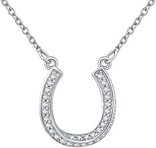 Friggem Horseshoe Necklace for Women Sterling Silver Cubic Zirconia Lucky Horseshoe Necklace Good Luck Pendant Necklace For Teen Girls Jewelry Charm, with Fine Gift Box, sliver, Cubic Zirconia