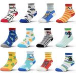 12 Pairs Kids Non Slip Skid Socks Grips Sticky Slippery Cotton Crew Socks For 1-3/3-5/5-7 Years Old Children Youth Boy Girl