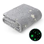 Glow in the Dark Blanket 190cm x 150cm, Ranedo Throw Blanket Kids Cozy Blanket Stars Pattern Flannel Fleece Blanket, All Seasons Blanket Christmas Holiday Birthday Gifts for Teen Kids Girls Boys, Grey