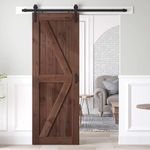 ROYMELO 30x84 inch Sliding Barn Wood Door Slab with 5ft Hardware Kit and Handle, Coffee, K Shape, Simple DIY Assembly