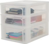 Iris Ohyama Desktop Storage Drawers Unit, 2 Shallow & 1 Deep Drawer, Frosted White, Easy-Pull Drawers, A4, Clear, For Home Office, Documents, Supplies, File, Paper Storage, BPA Free, OCH-2021