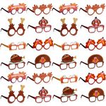 JOYIN 24 Pcs Thanksgiving Turkey Eyeglasses, Turkey Eyewear Frame Pumpkin Maple Leaves Photo Props for Kids Thanksgiving