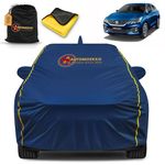 AUTOMOZEXO Maruti Baleno 100% Waterproof Car Cover for All Weather Protection with Mirror & Antena Pocket Inner Cotton Triple Stitched Cover with Adjustable Belt Bottom Elastic to Secure Fit -Blue