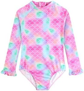 Long Sleeve Bathing Suits for Girls Mermaid Swimwear with UPF 50+ Sun Protection Girls Rash Guard Girls 5t 5-6 Years