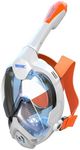 SEAC Magica, Full Face Antifog Snorkelling Mask with Soft Facial Skirt in 4 Sizes, Exhalation Valve and Dry Snorkel Top, XS/S, white/orange