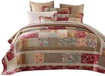 Tache Cotton Patchwork Country Farm Cottage Vintage Antique Ditsy Floral Paisley Burgundy Beige Lightweight Coverlet Fairy Tale Tea Party Quilt Set, Twin