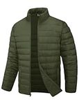 EKLENTSON Mens Down Jackets Water-repellent Winter Light Work Jackets Elastic Cuffs Nylon Quilted Coat Army Green,M