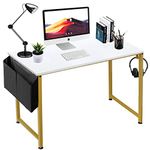 Lufeiya Computer Desk Small White Gold Writing Table for Home Office Compact Spaces 39 Inch Modern Student Study Desk,White Gold