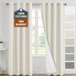 H.VERSAILTEX 100% Blackout Curtains for Bedroom Thermal Insulated Linen Textured Curtains Heat and Full Light Blocking Drapes Living Room Curtains 2 Panel Sets, 52x84 Inch, Pale Oak