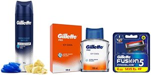 Gillette Fusion Proglide Blades for men - 4 count for Perfect Shave and Perfect Beard Shape & Shaving Gel Refreshing Breeze with Cocoa Butter 195 ml, White & PRO AFTER SHAVE SPLASH ICY COOL 100ML