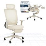 FLEXISPOT Foldex Ergonomic Office Chair with Foldable Backrest, Folding Desk Chair for Small Spaces with Lumbar Support, Flip-up Armrests, 3D Headrest and Footrest for Home Office - White