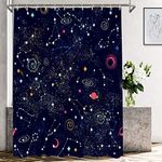 Shrahala Black Blue Space Galaxy Decorative Shower Curtain, Constellation Universe Zodiac Star Space Planet for Home Decor Bathtubs Bathroom Decor Waterproof Shower Curtain Standard Size 72x72 inch