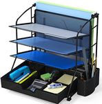 SimpleHouseware Desk Organiser with 3 Document Tray, 1 Sliding Drawer and File Sorter, Black