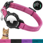 Luminous AirTag Cat Collar Breakaway, OUCWLTAG GPS Cat Collar with Apple Air Tag Holder, Cat Tracker Collars with Safety Elastic Band for Girl Boy Cats, Kittens and Puppies (Pink, 7-10 Inch)