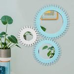 WOODENCLAVE Wooden Decorative Round Wall Mirror for Living Room Bedroom Home Vintage Wall Décor Mirror for Wash Basin - (White and Blue)