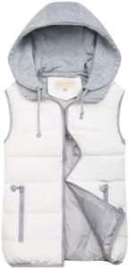 Gihuo Women's Puffer Vest Zip Up Quilted Padded Winter Sleeveless Hooded Vest Gilet Warm Jacket Outerwear Vest (X-Large, Off White)