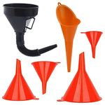 Universal Funnel 6-part Set 1Plastic Black Funnel Gasoline Engine Funnel with Extendable Flexible Spout for Car Motorcycles,4 Mini Filling Funnel for Kitchen or Workshop, Oil Long Mouth Funnel