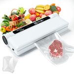 Vacuum Sealer, Fully Automatic Food Saver Vacuum Sealer Machine with 20 Pcs Food Preservation Bags, Super Suction Power, One-Touch Intelligent Operation, Digital Display