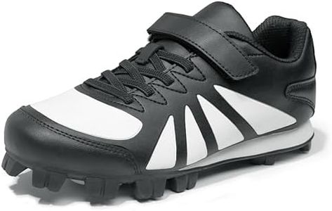 CAMVAVSR Baseball Cleats for Kids - Lightweight Boys Girls Rubber Molded Softball Shoes - Easy to Wear Children Youth Outdoor Sneakers Black