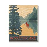 Stupell Industries Paddle Your Own Canoe Phrase Mountain Lake Adventure, Designed by Janelle Penner Canvas Wall Art, 16 x 20, Green