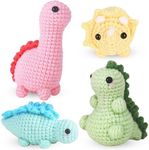 Dremislnd Crochet Kit for Beginners 4 Pack Dinosaur Crochet Starter Kit for Adult DIY Punch Needle Kit Crochet Animal Kits Knitting Craft Supplies Gift with Step-by-Step Instructions & Video