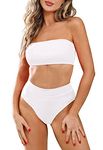 Viottiset Ladies Strapless Bikini Set Bandeau Swimsuit High Waisted Swimwear L White