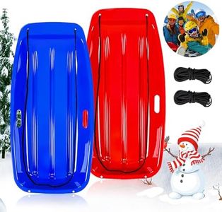 Sled,Classical Plastics Snow Sled for Kid and Adult with Handles and Ropes 35" Red & Blue Gift Sleds Set Bundle - 2 Pack