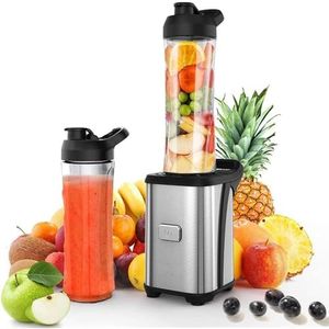 Enfmay Mixer Smoothie Maker - 350W Smoothie Mixer to Go mit 2x600ml Flaschen - Tragbarer Edelstahl Blender für Shake Smoothie und Babynahrung - Silber