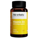 HealthKart hk vitals Vitamin D3 (600 IU) (60 Capsules) | With Sunflower Oil, Promotes Calcium Absorption | Bone Health, Muscle Strength & Immunity