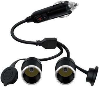 HuaLiSiJi Rallonge Allume Cigare 1 à 2 Double Allume Cigare 12V 24V 16AWG avec LED et Fusible 15A, Femelle Prise avec Cache Poussière, pour Moto, Mélangeur, Chargeur Solair (0.3m)