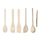 Tala 6 Piece Wooden Utensil Set, Contains Large Spoon, Slotted Spoon, Solid Spatula, Slotted Spatula, Scraper Spoon & Pastry Brush, Made with FSC Certified and Sustainable Beechwood Kitchen Tools,