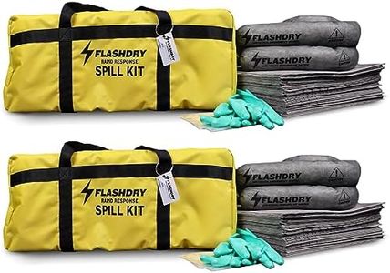 Set of 2 Flashdry Portable Complete Spill Kits with Yellow Duffle, Bag Tag, 15 Spill Absorbent Pads, 2 3"x4' Sorbent Socks, Disposal Bags, Nitrile Gloves