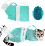 Cat Bag for Bathing Set with Cat Grooming Washing Bag Adjustable Pet Shower Brush - Cat Bathing Mesh Bag Anti Scratch Anti Bite Soft Durable for Cats & Dogs Restraint Grooming Nail Trimming Washing