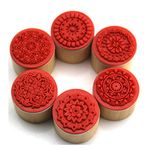 DECORA 6 Pieces Floral Pattern Round Wooden Rubber Stamp for Scrapbooking