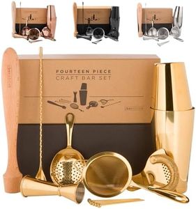 A Bar Above 14-Piece Gold Bartender Kit, Premium Gold-Plated Stainless Steel Barware Gift Set for Home and Professional Use, Includes Cocktail Shaker, Jigger, Strainers, Muddler, Picks, Spoon